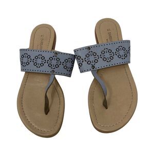 Barbara Barbieri Blue Leather Thong Sandals Preppy Vacation Cruise Womens 6.5